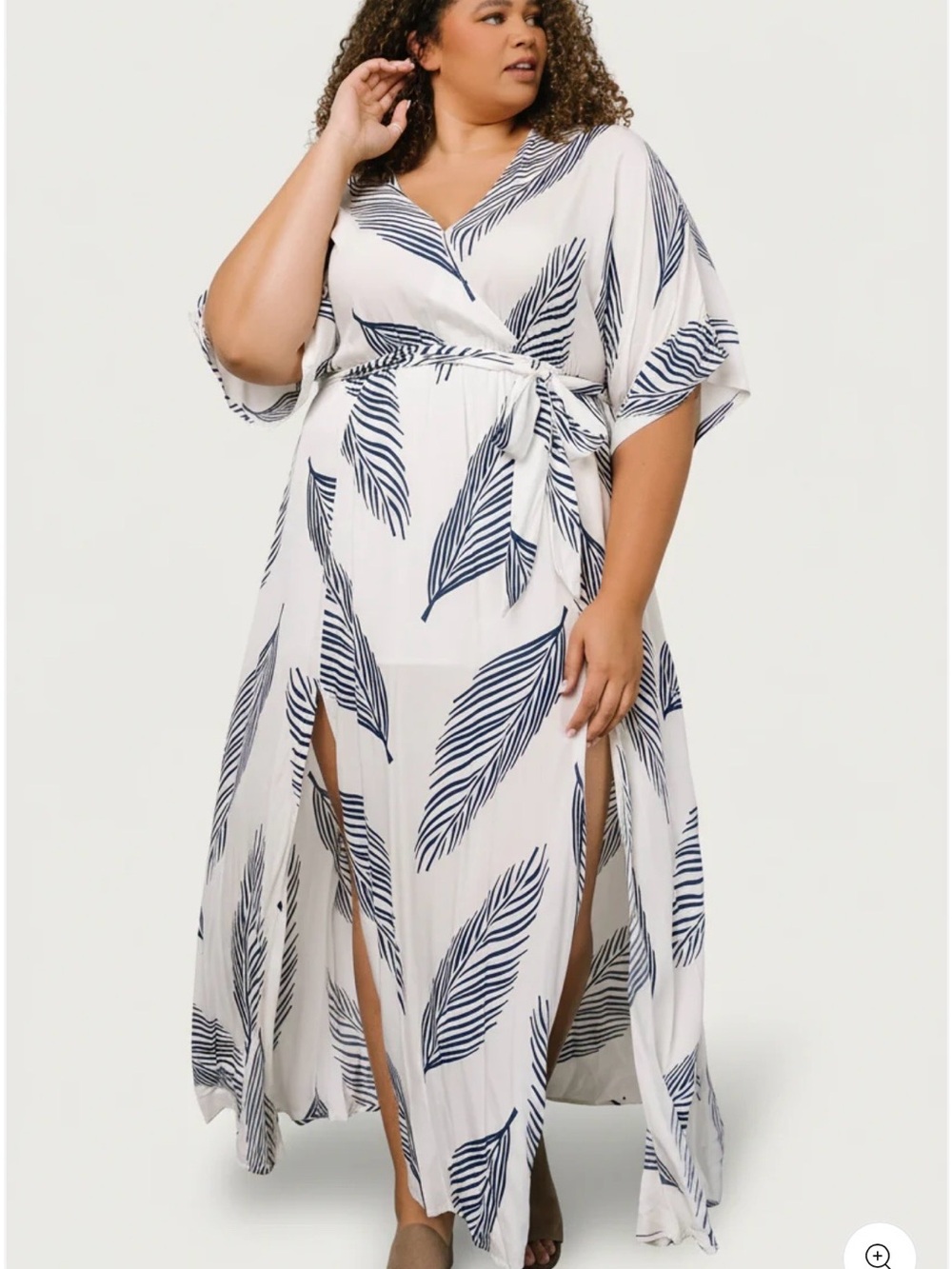 Baltic Born 3X Plus Size White Maxi Wrap Dress with Navy Leaf Print - Picture 2 of 15